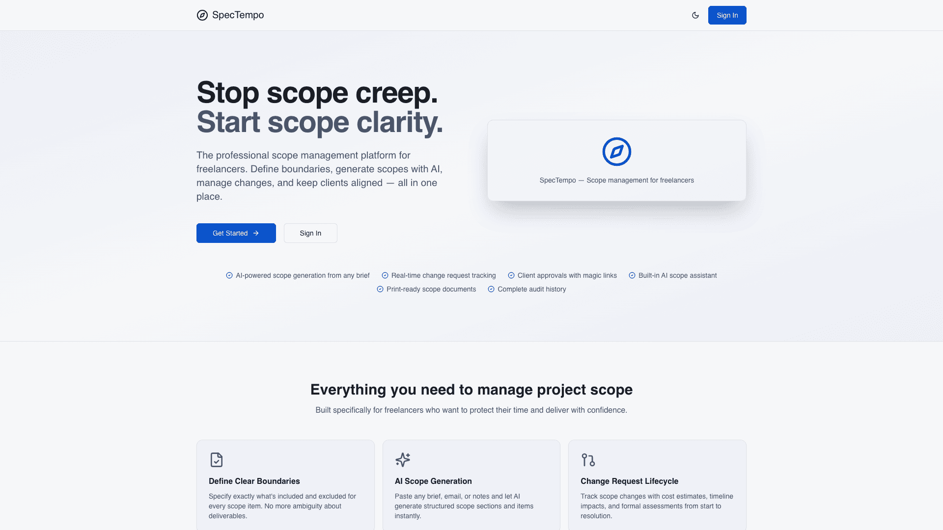 SpecTempo.ai — site screenshot
